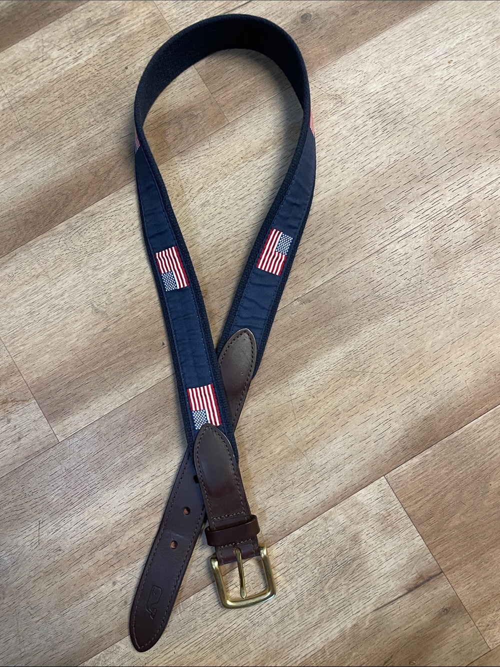 Vineyard Vines Men's Navy Ribbon Belt with American Flag